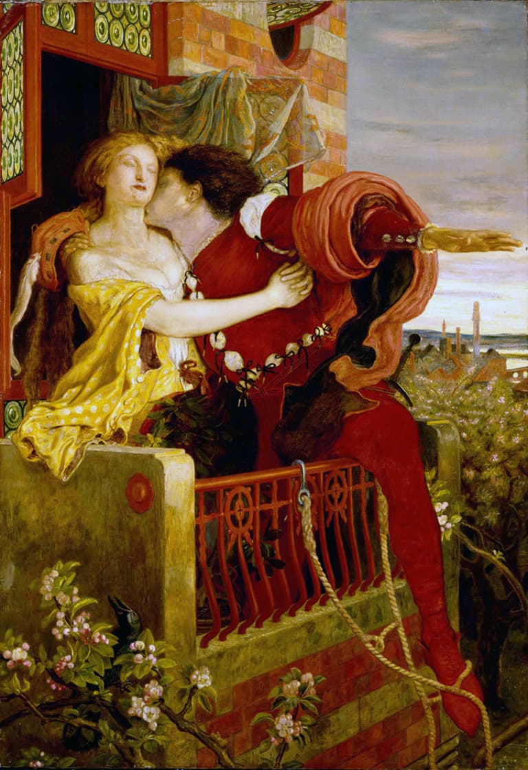 Ford Madox Brown's painting of Romeo and Juliet embracing.
