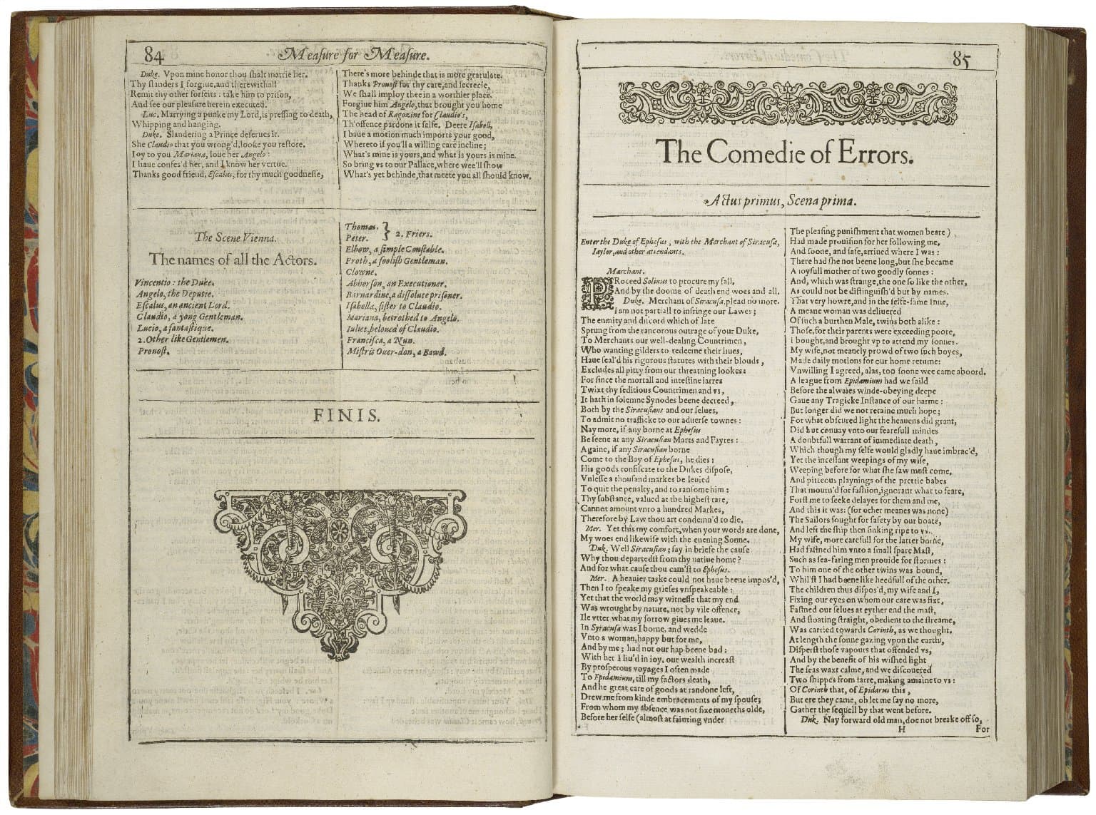 The opening page of The Comedy of Errors in Shakespeare's First Folio (1623).